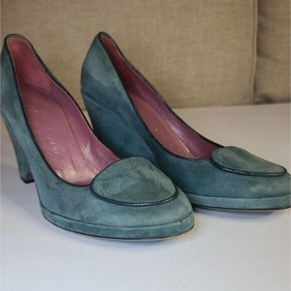 Jean‎ Michel Cazabat Green/ Blue Wedge Heels Sz 6 - Picture 1 of 9